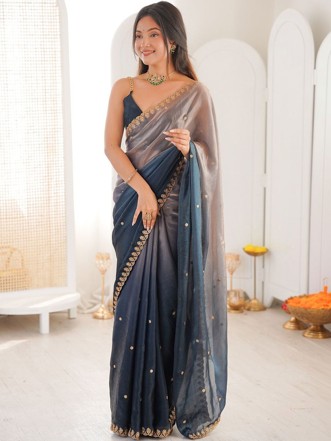 Anouk Embellished Zari Tissue Heavy Work Saree-picture-16