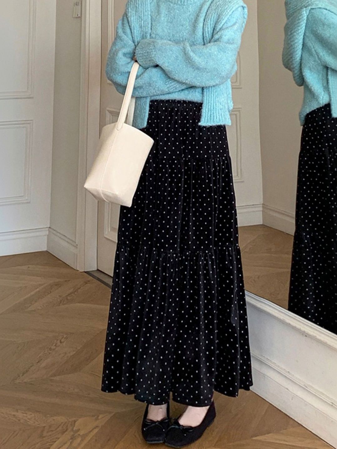 LULU & SKY Polka Dot Printed Tiered Maxi Skirt-picture-17