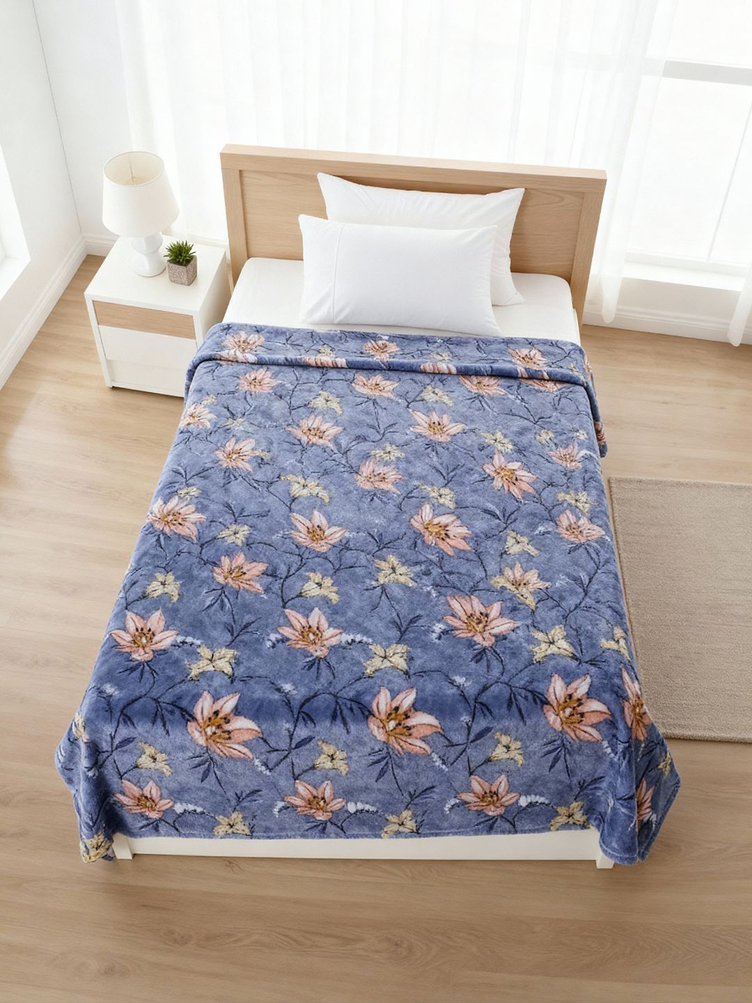 Raymond Home Blue & Blue Floral Mild Winter 300 GSM Blanket-image-20