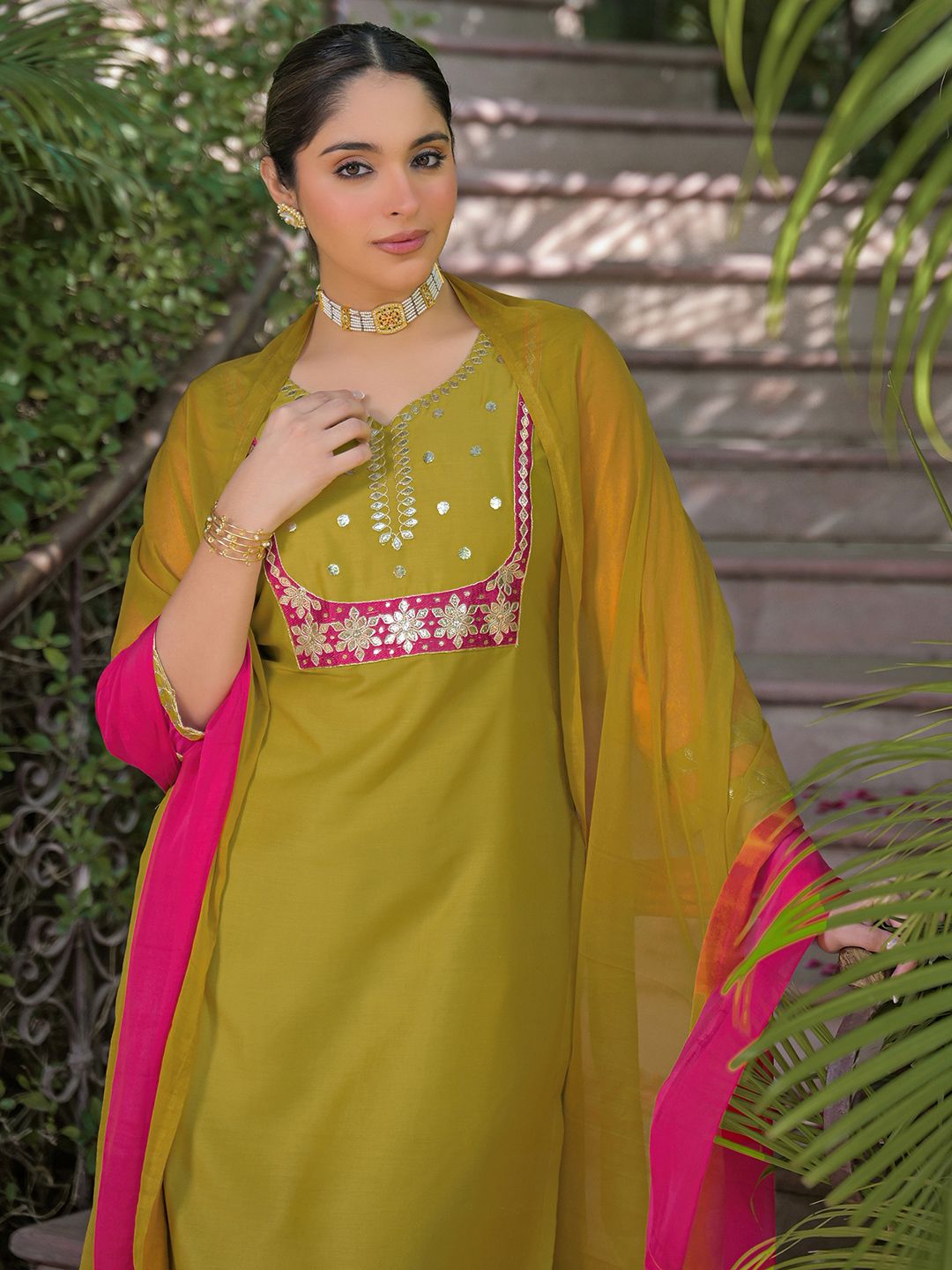 SANISA Women Ethnic Motifs Embroidered Regular Sequinned Kurta with Trousers & With Dupatta-picture-29