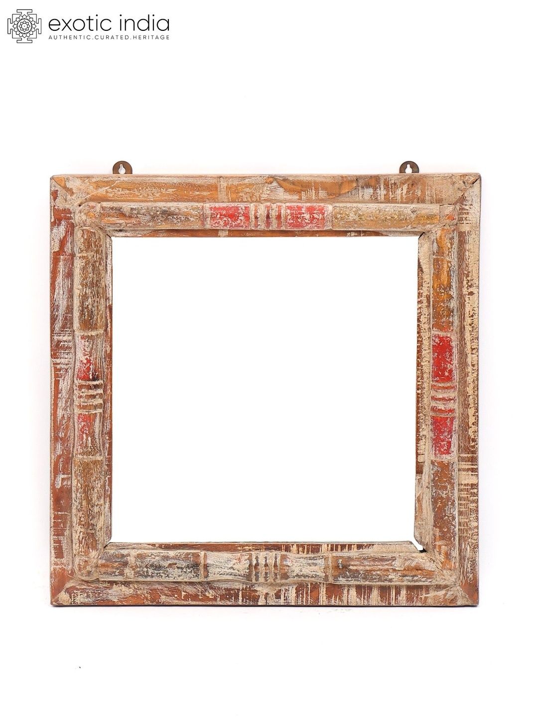 Exotic India Brown Textured Wood Framed Vintage Square Mirror-image-39