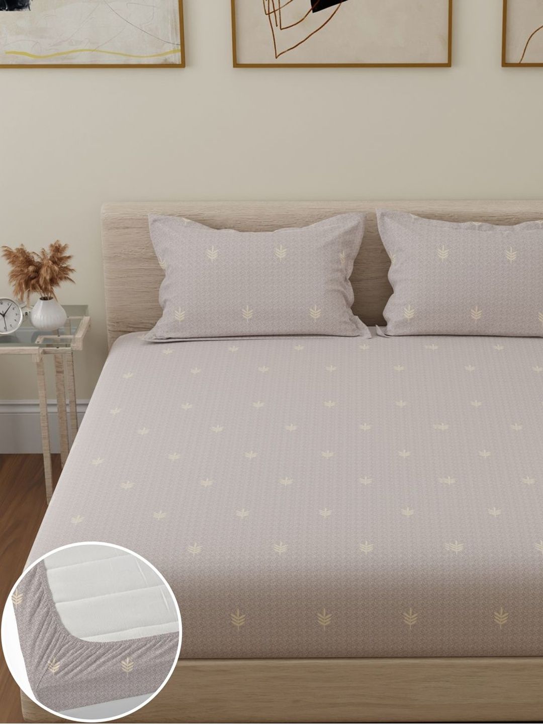 Huesland Grey 144 TC King Bedsheet with 2 Pillow Covers-picture-49