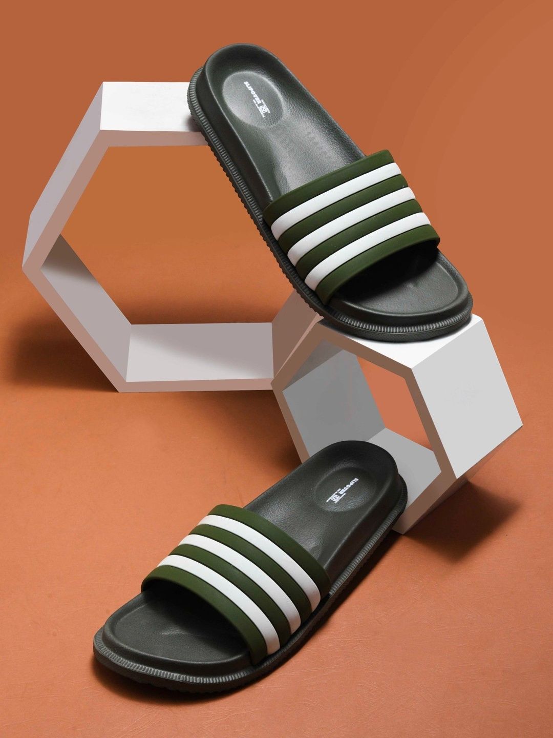 Slipover Men Striped Rubber Sliders-picture-22