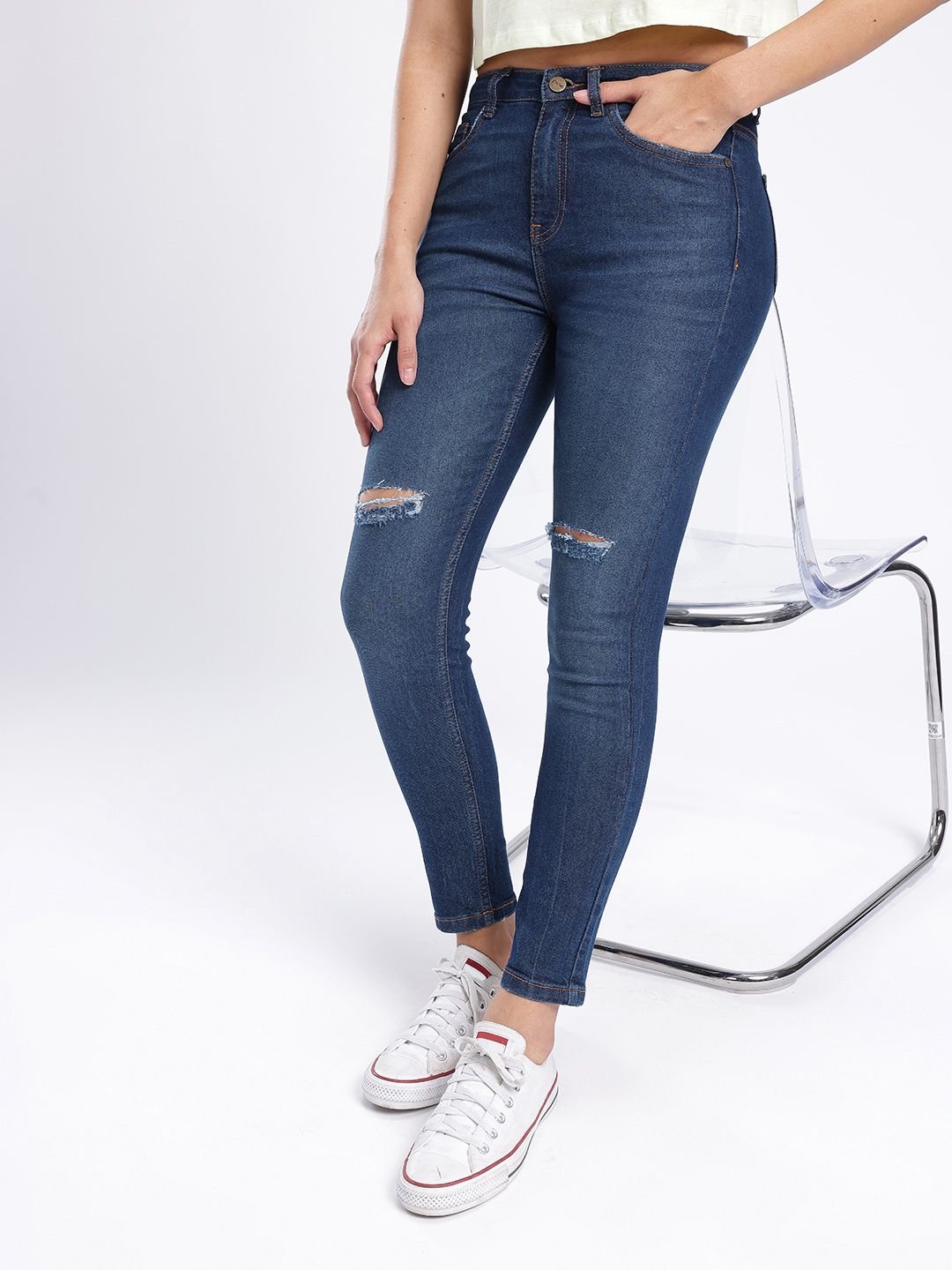 glitchez Women Skinny Fit Mildly Distressed Stretchable Jeans-image-2