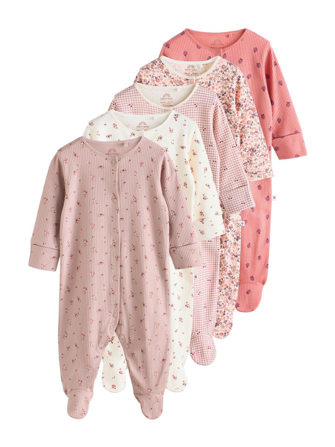 NEXT Infants Pack of 5 Printed Pure Cotton Sleepsuit