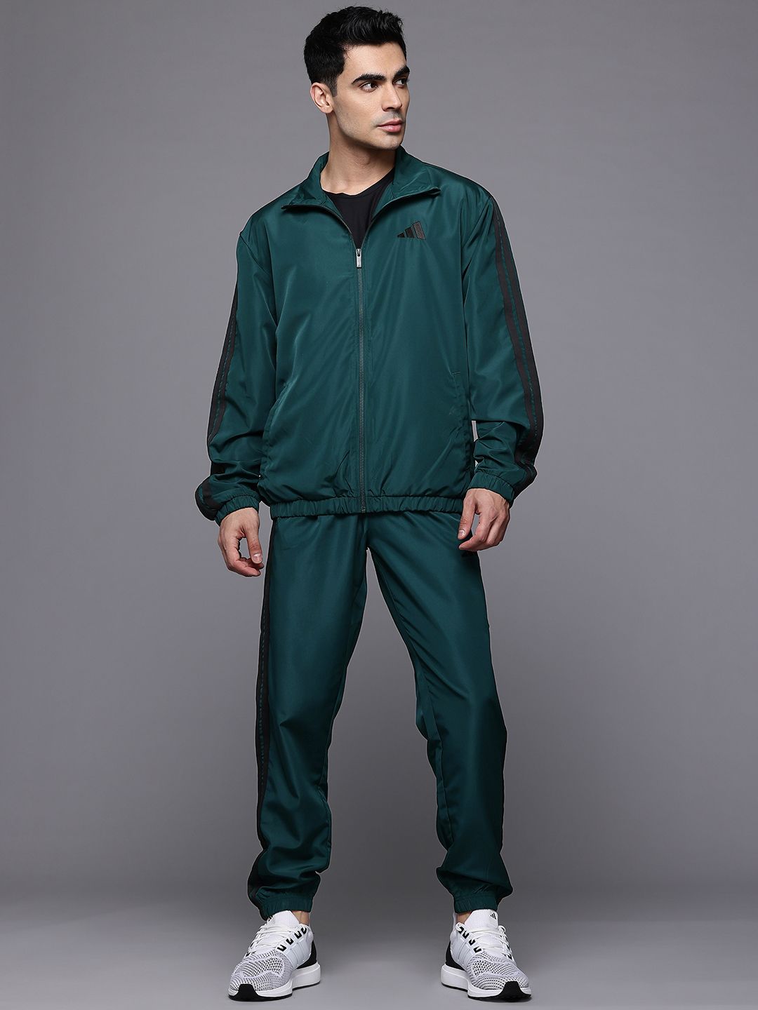 ADIDAS Striped Detail Mock Collar Tailored Jacket with Track Pants-image-39