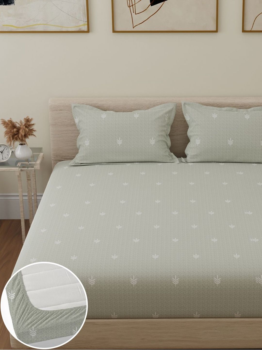 Huesland Green 144 TC King Bedsheet with 2 Pillow Covers-image-27