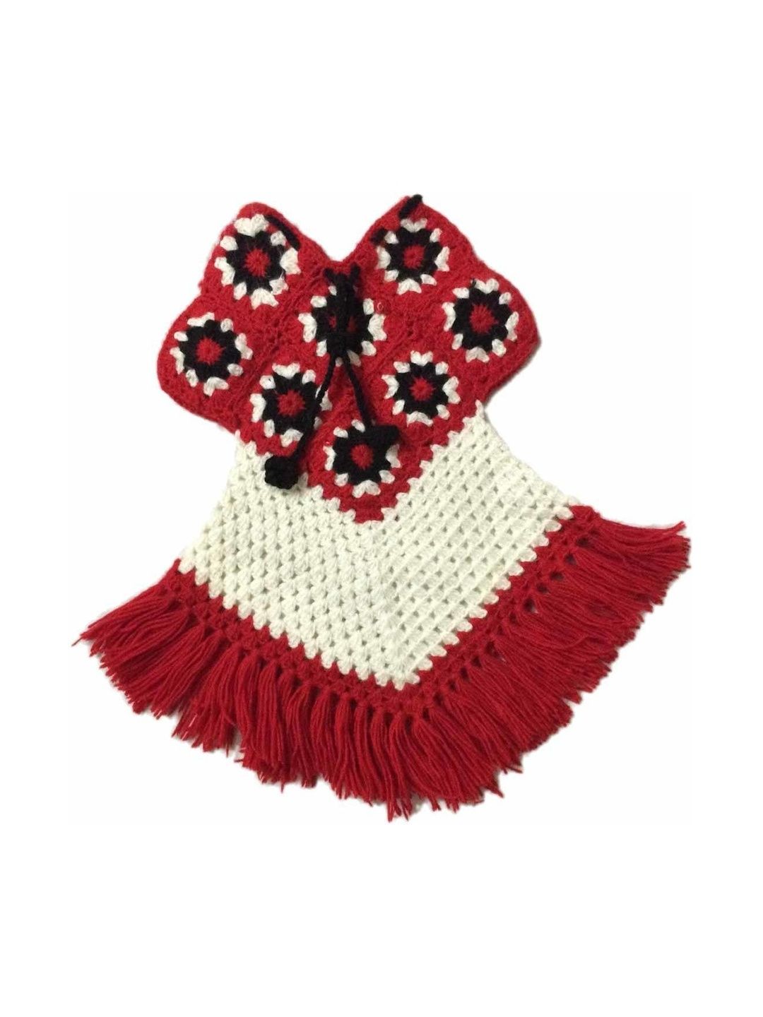 Cute Collection Girls Colourblocked Striped Woollen Poncho with Fringed Detail-picture-12