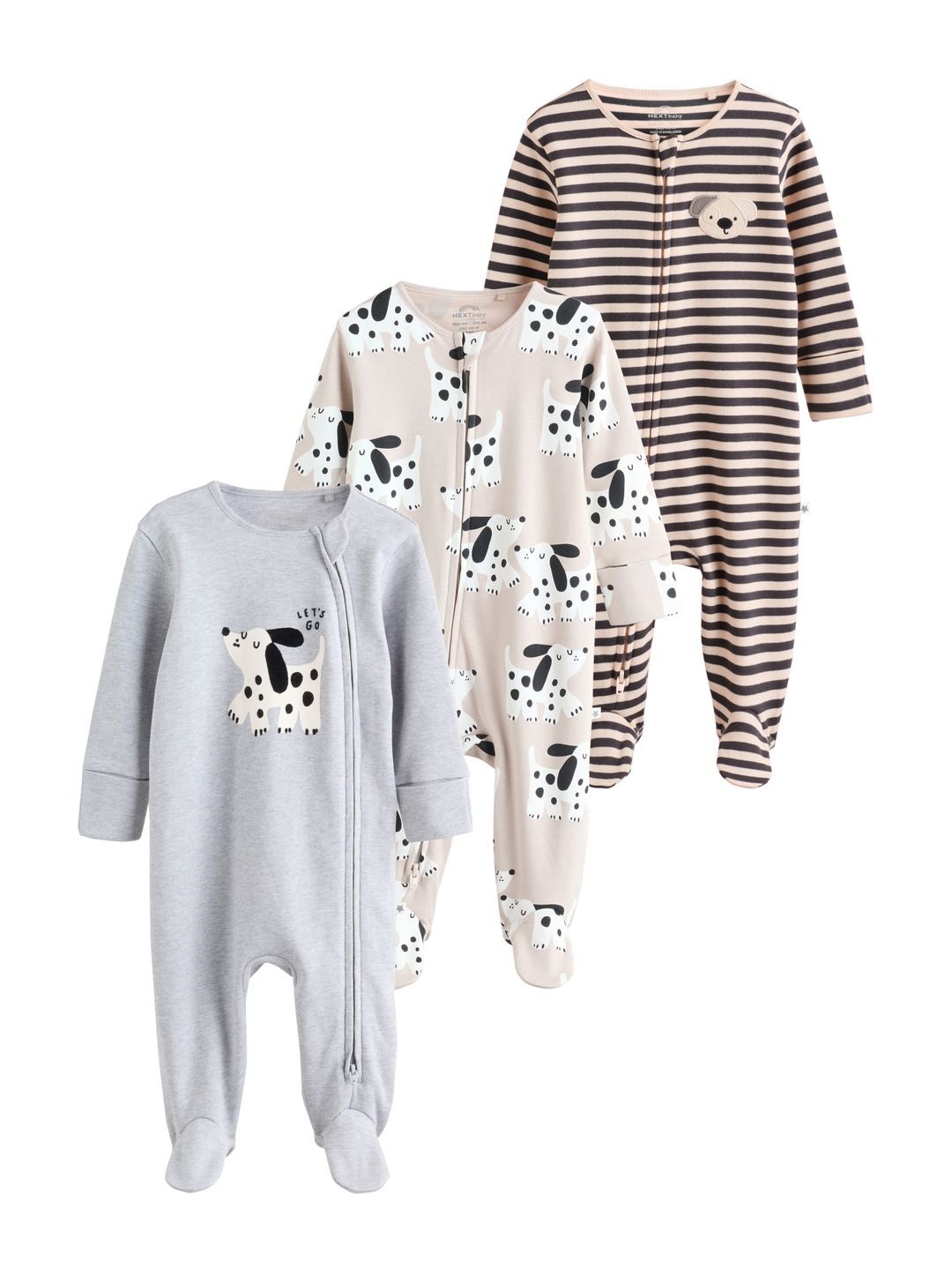 NEXT Infants Pack of 3 Printed Pure Cotton Sleepsuit