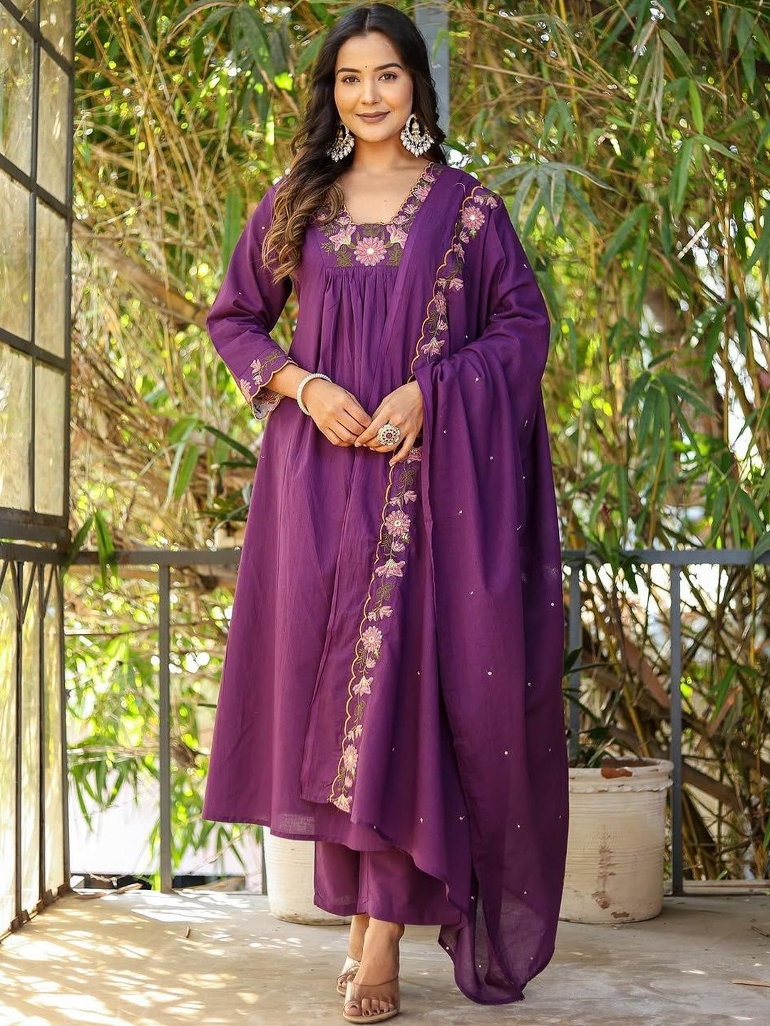 all about you Women Floral Embroidered Empire Thread Work Kurta with Trousers & With Dupatta-picture-25