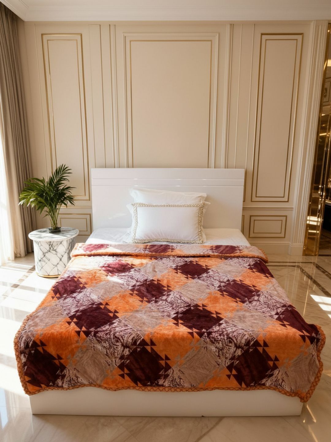 Raymond Home Brown & Orange Geometric Mild Winter 300 GSM Blanket-picture-12