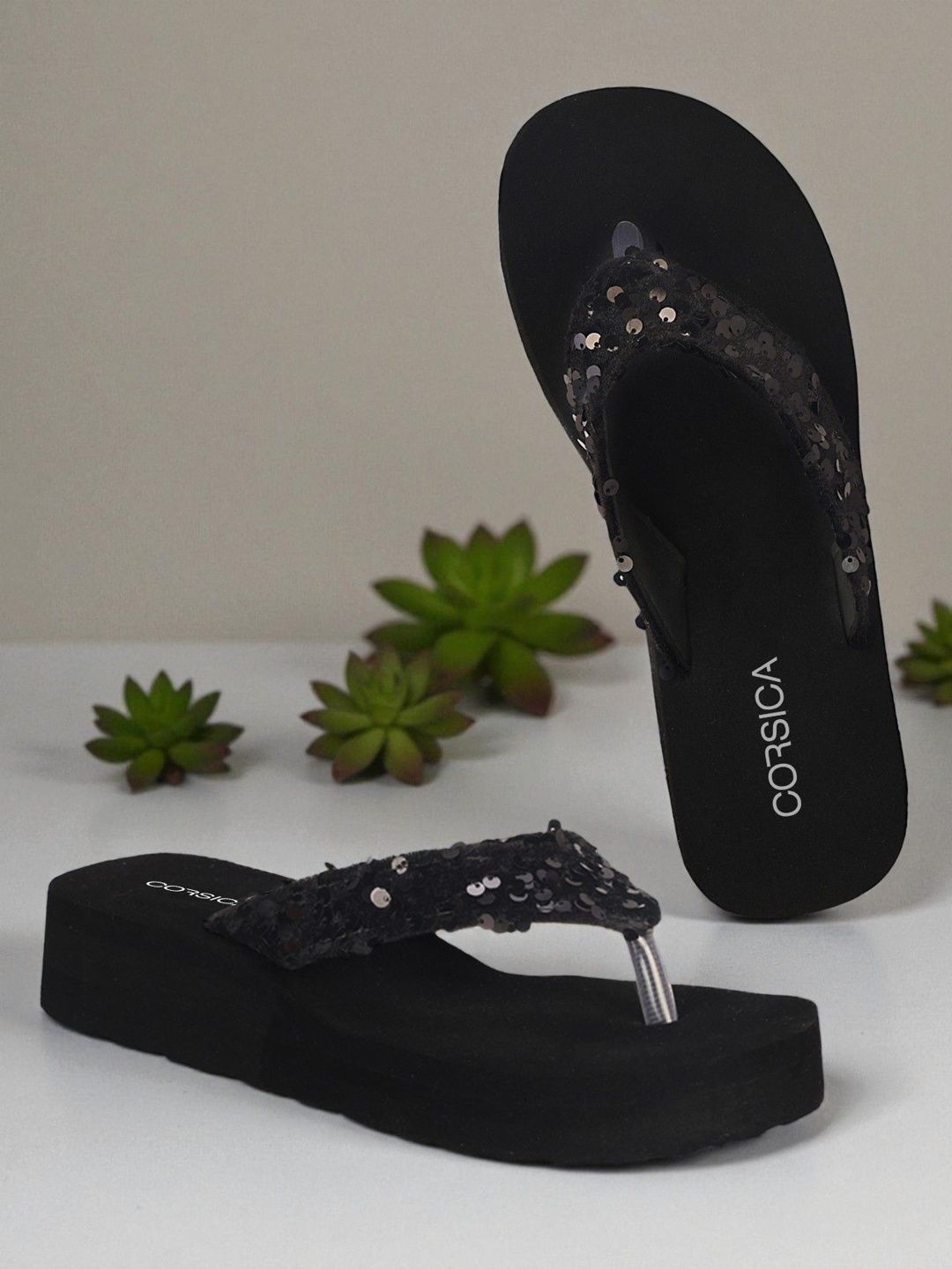 CORSICA Embellished Velvet Wedge Sandals-image-12