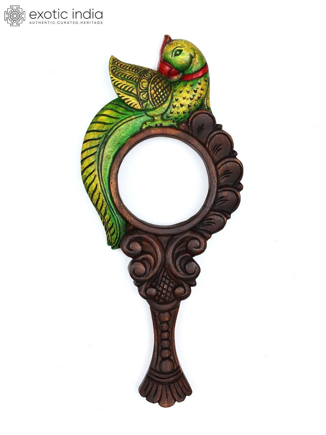 Exotic India Green & Brown Textured Parrot Design Mirror-picture-42