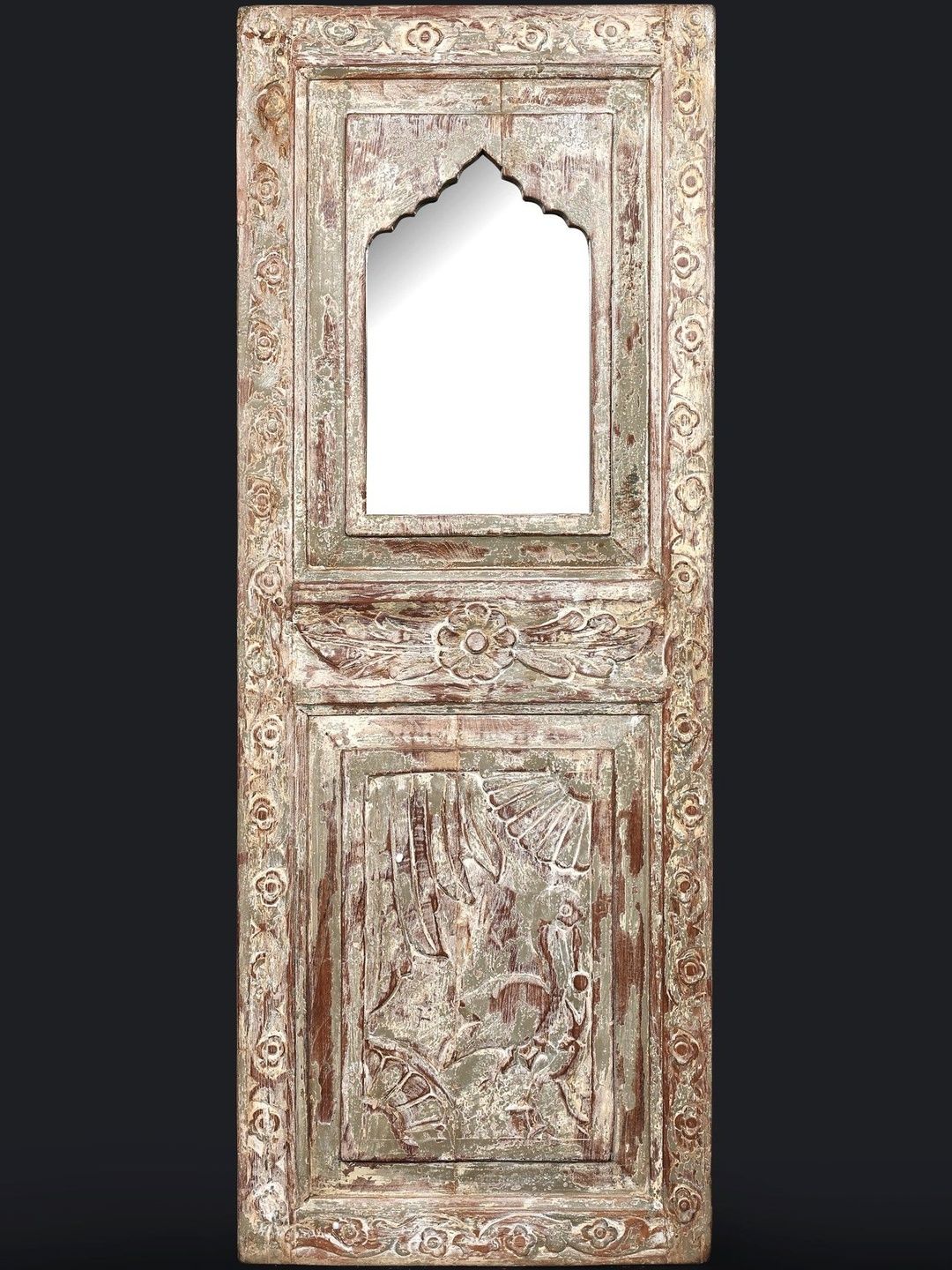Exotic India Beige Textured Vintage Rectangular Mirror-image-31