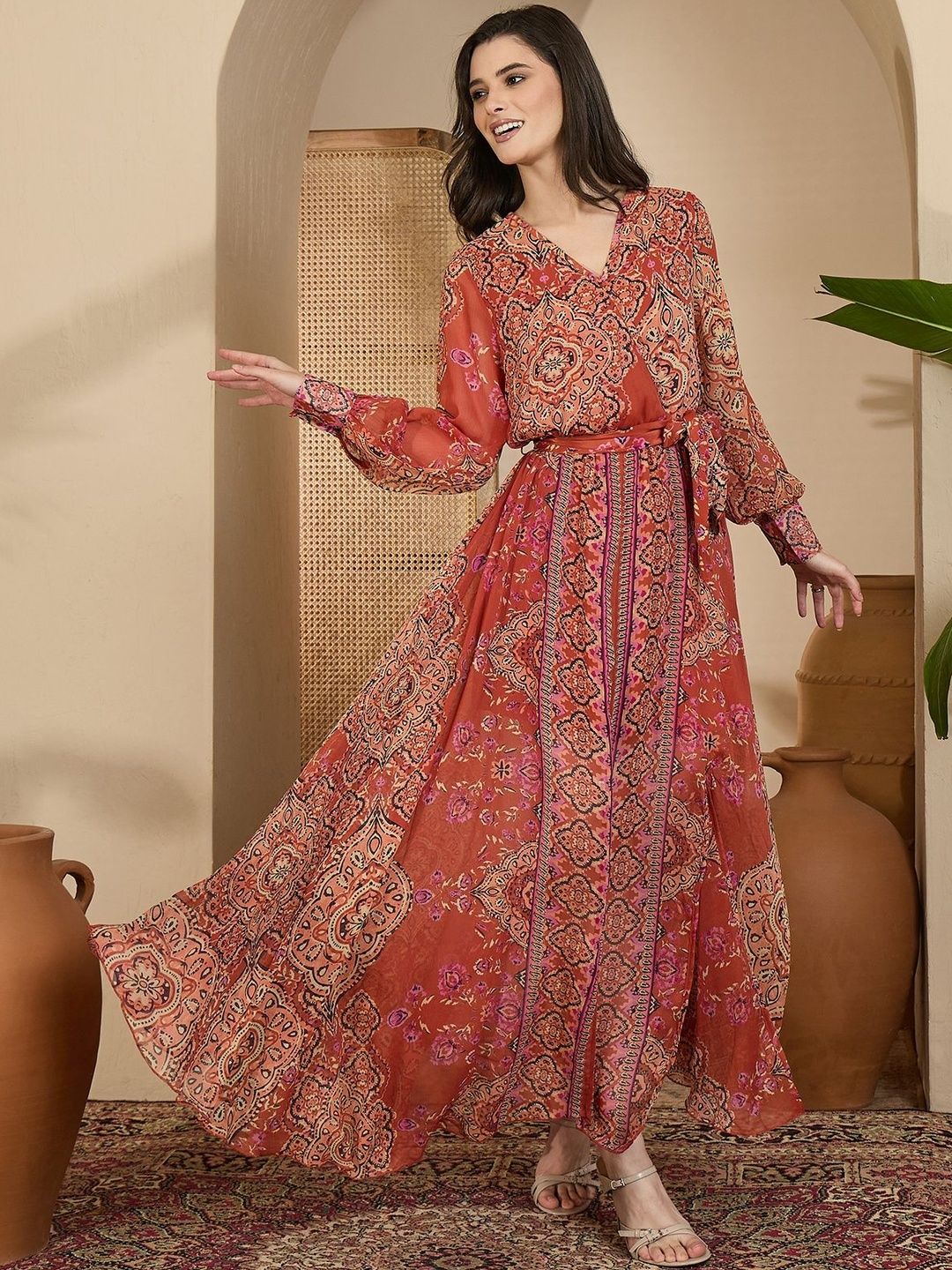 Sangria Printed A-Line Maxi Dresses-image-4