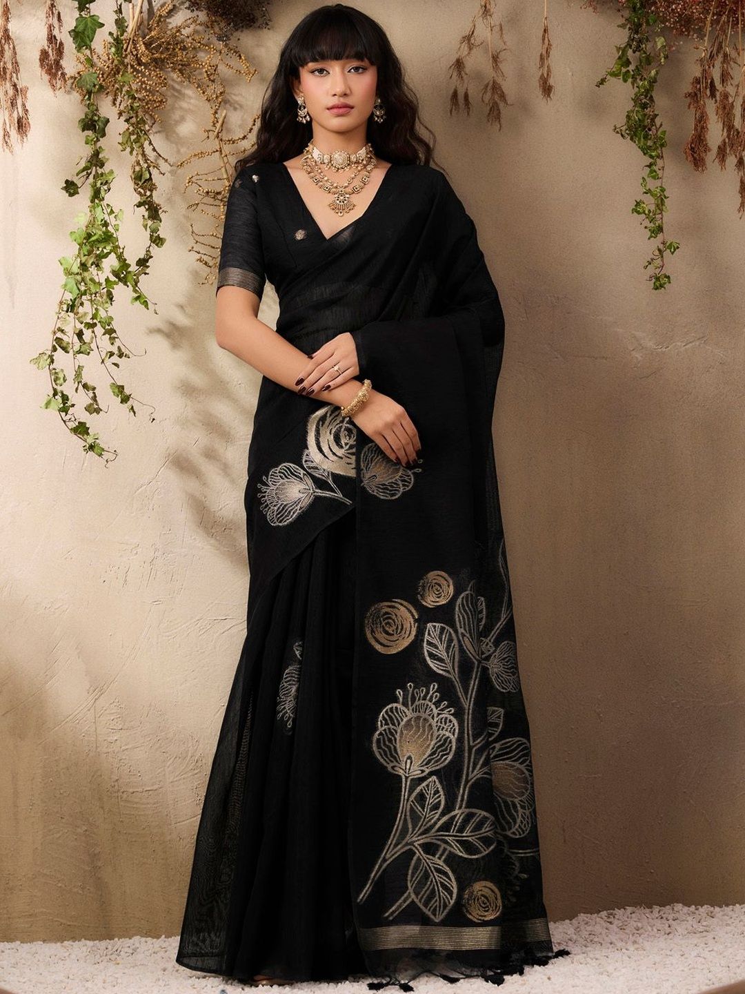 Anouk Floral Embroidered Art Silk Tussar Saree-picture-22