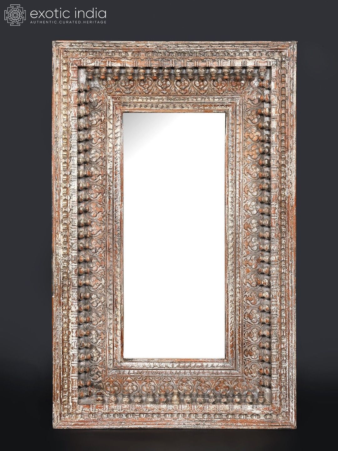 Exotic India Brown Textured Vintage Rectangular Mirror-image-27