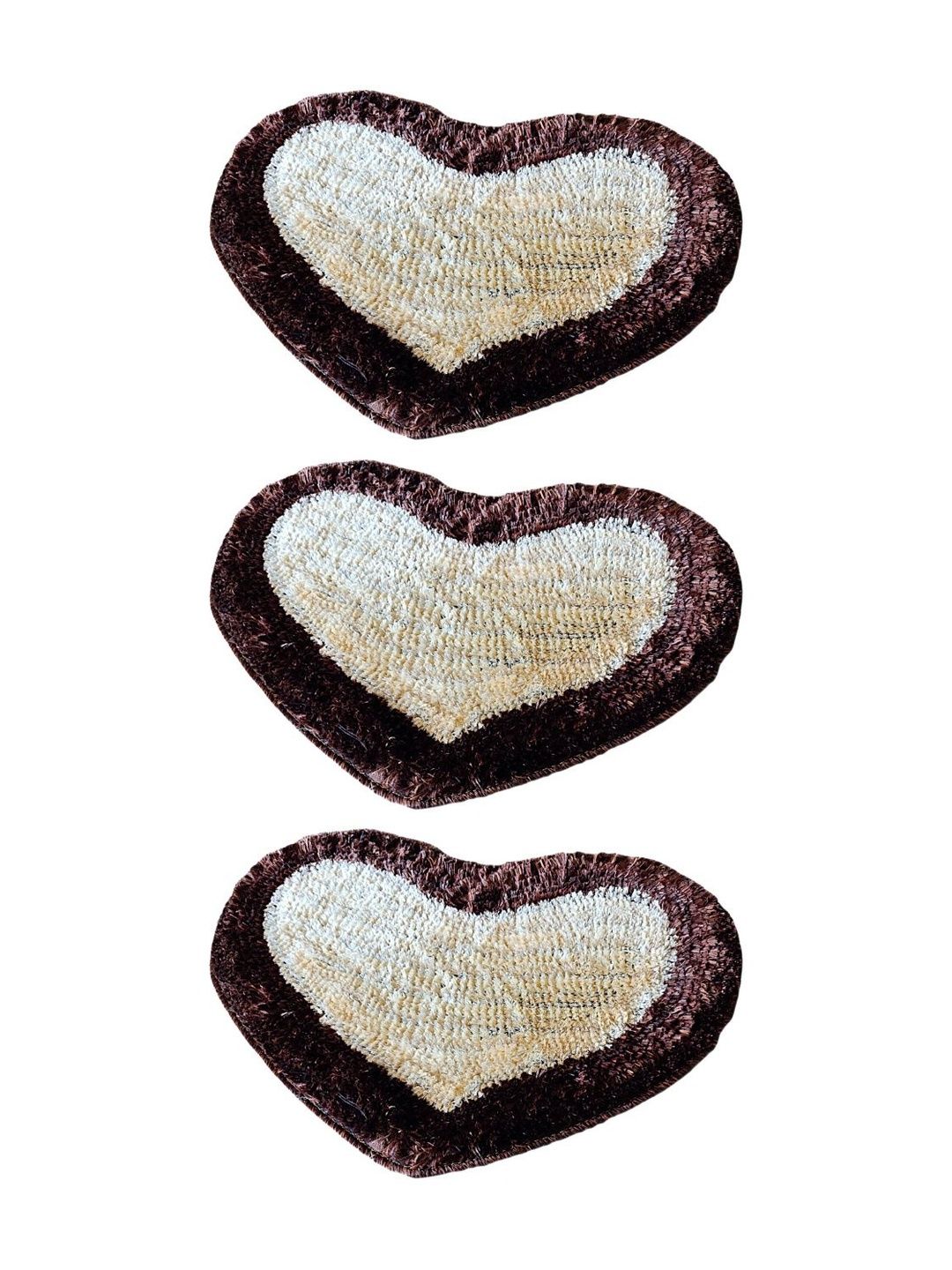 vstucart Brown & Cream 3 Pieces Heart Shape Cotton Doormats-image-25