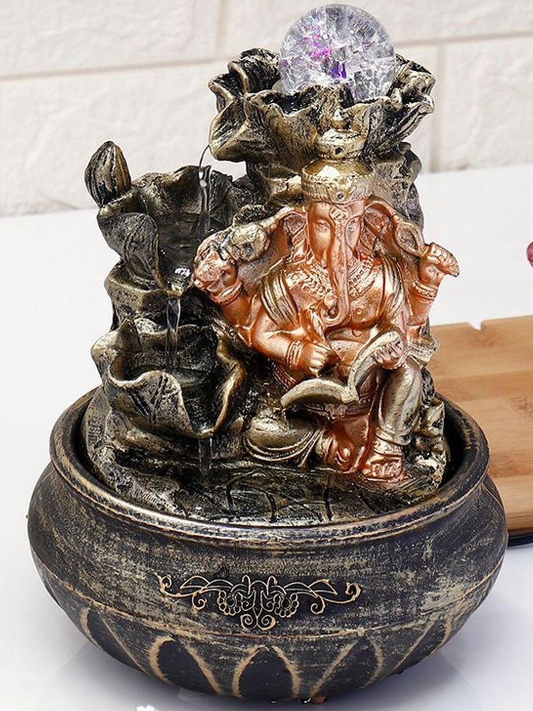 Archies Beige & Brown Divine Ganesha Spiritual Fountain With LED Light