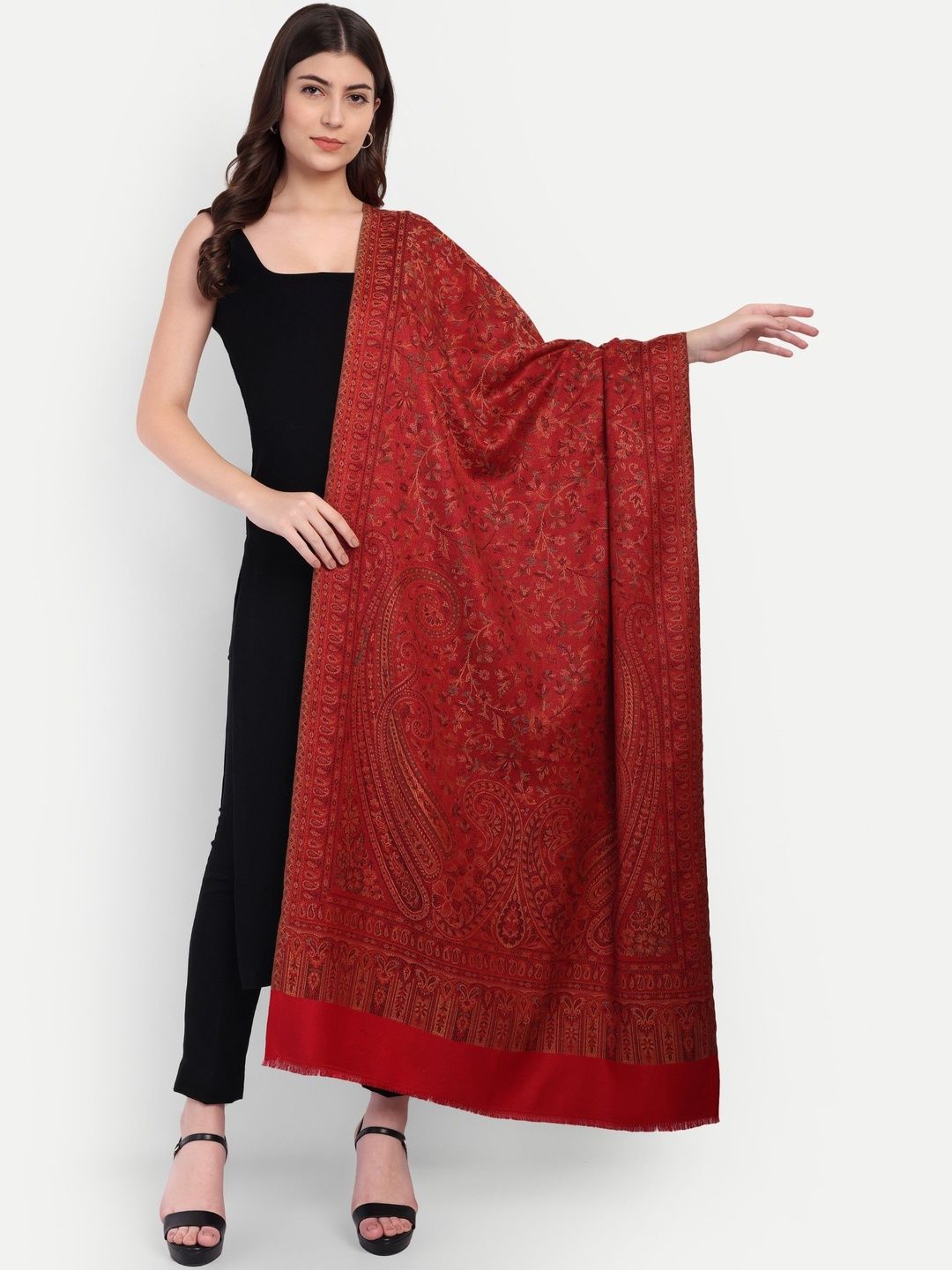 Knitkala Women Paisley Woven Design Pashmina Shawl-image-35