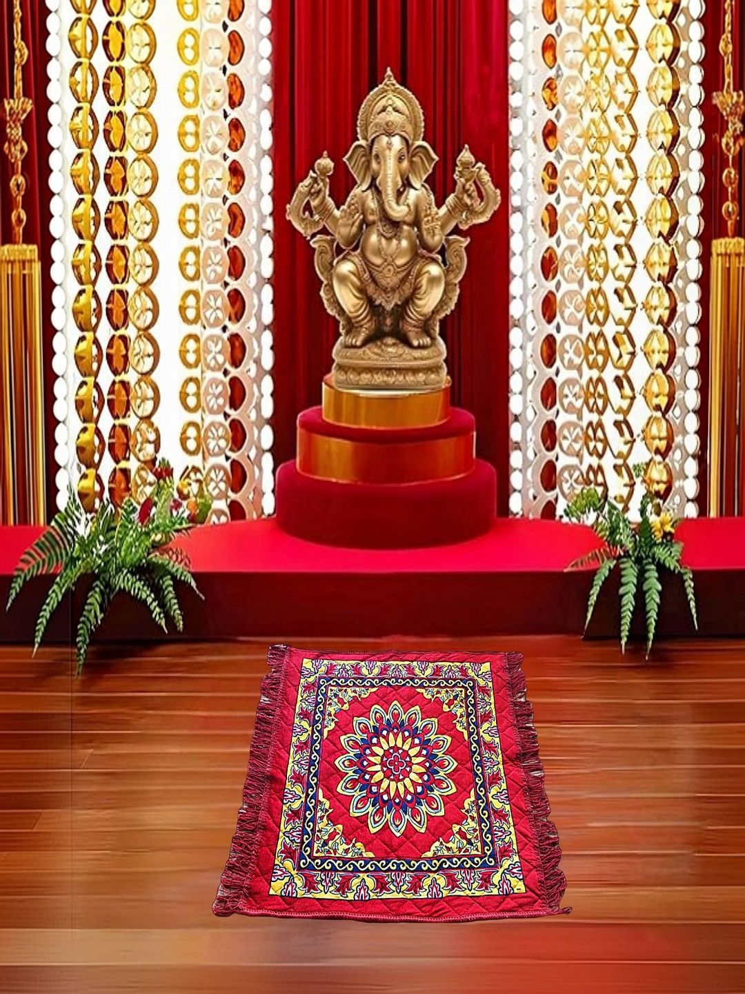 vstucart 1-Pieces Red Printed Velvet Water Resistant Prayer Mat-image-3