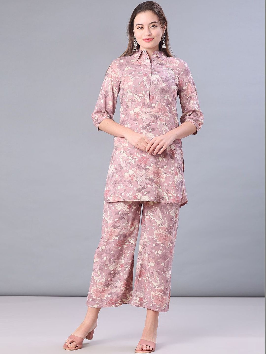 V-Mart Printed Shirt Collar Neck Tunic With Trousers Co-Ords-picture-15