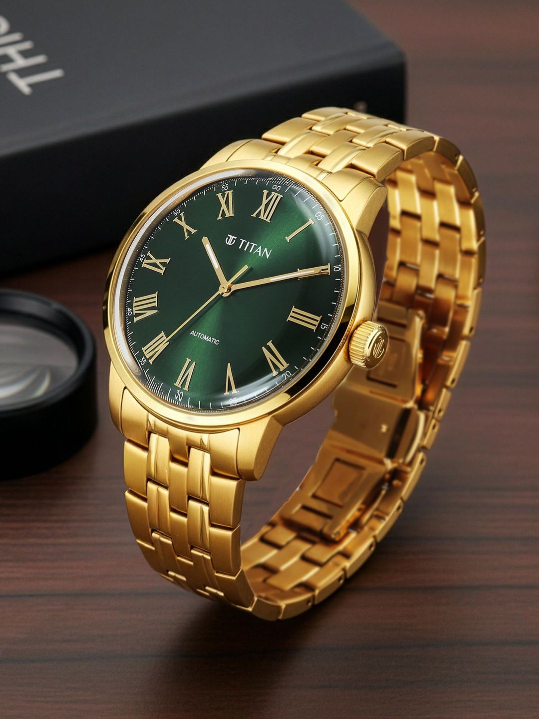 Titan Aurelian Concealed Automatic Analog Green Dial Watch for Men - 90110YM02-image-4
