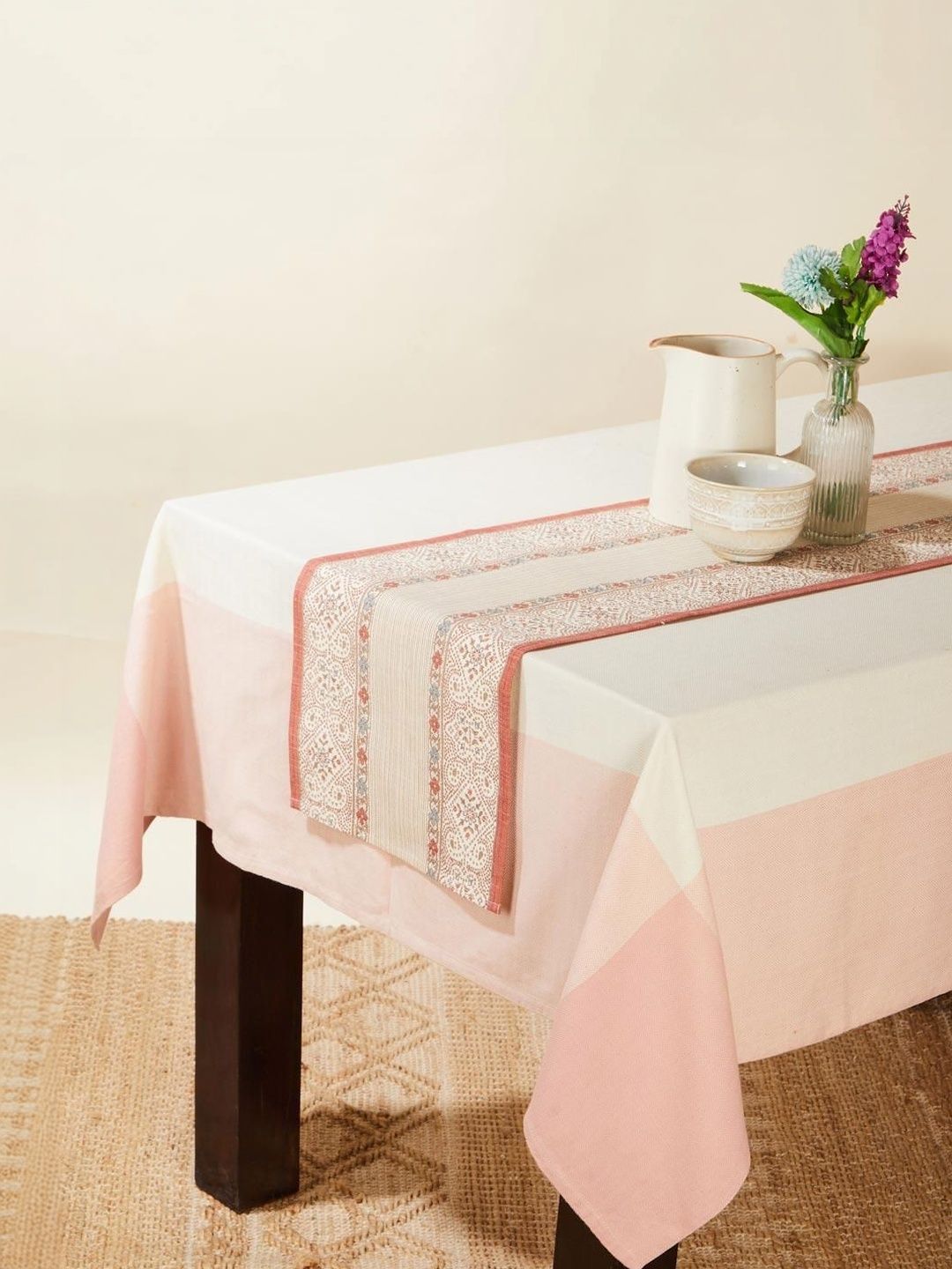 Fabindia Kanika Grey & Rust Printed Pure Cotton Table Runner-picture-50
