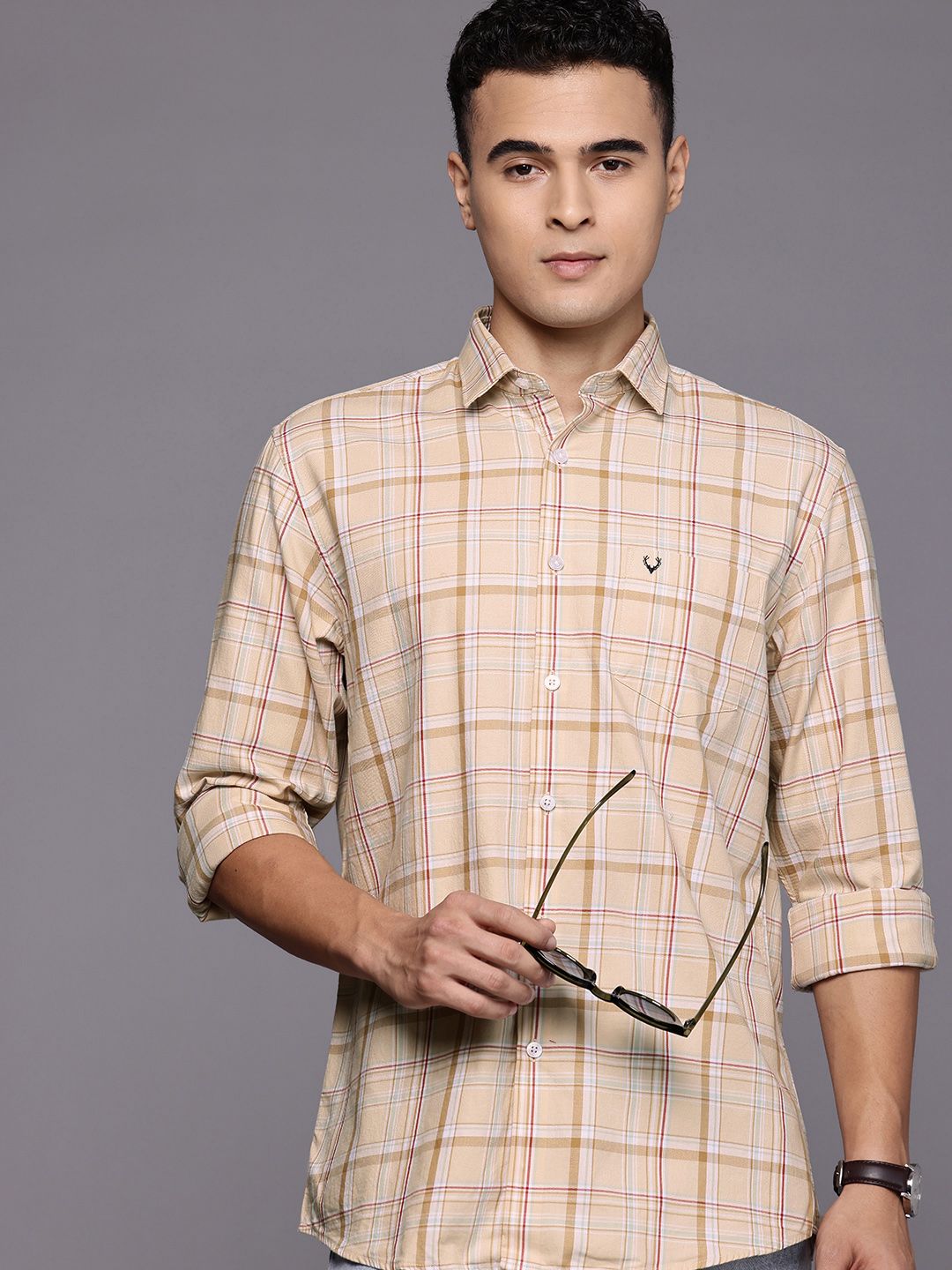 Allen Solly Classic Fit Checked Pure Cotton Casual Shirt-picture-10