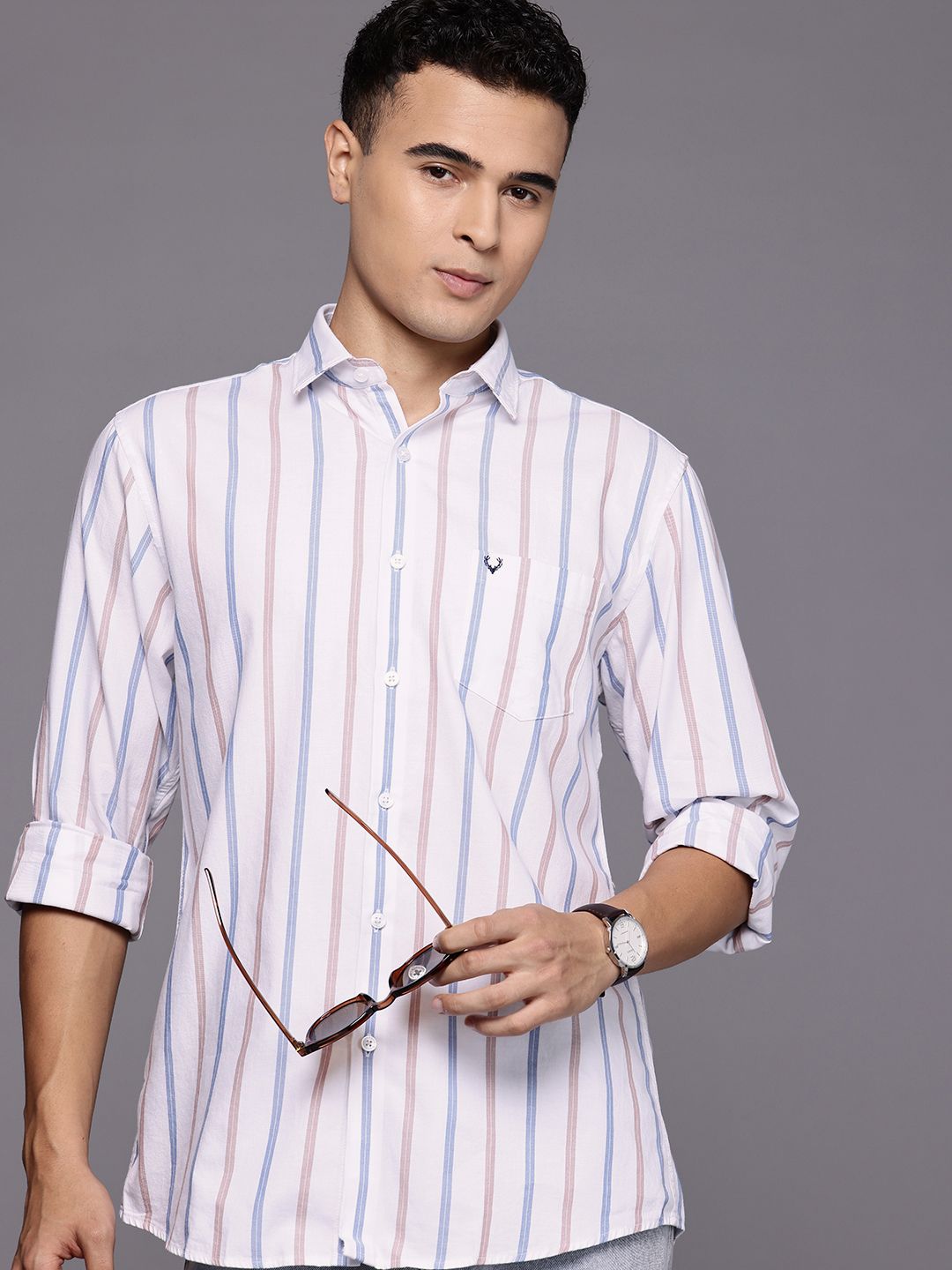 Allen Solly Classic Vertical Stripes Pure Cotton Casual Shirt-picture-33