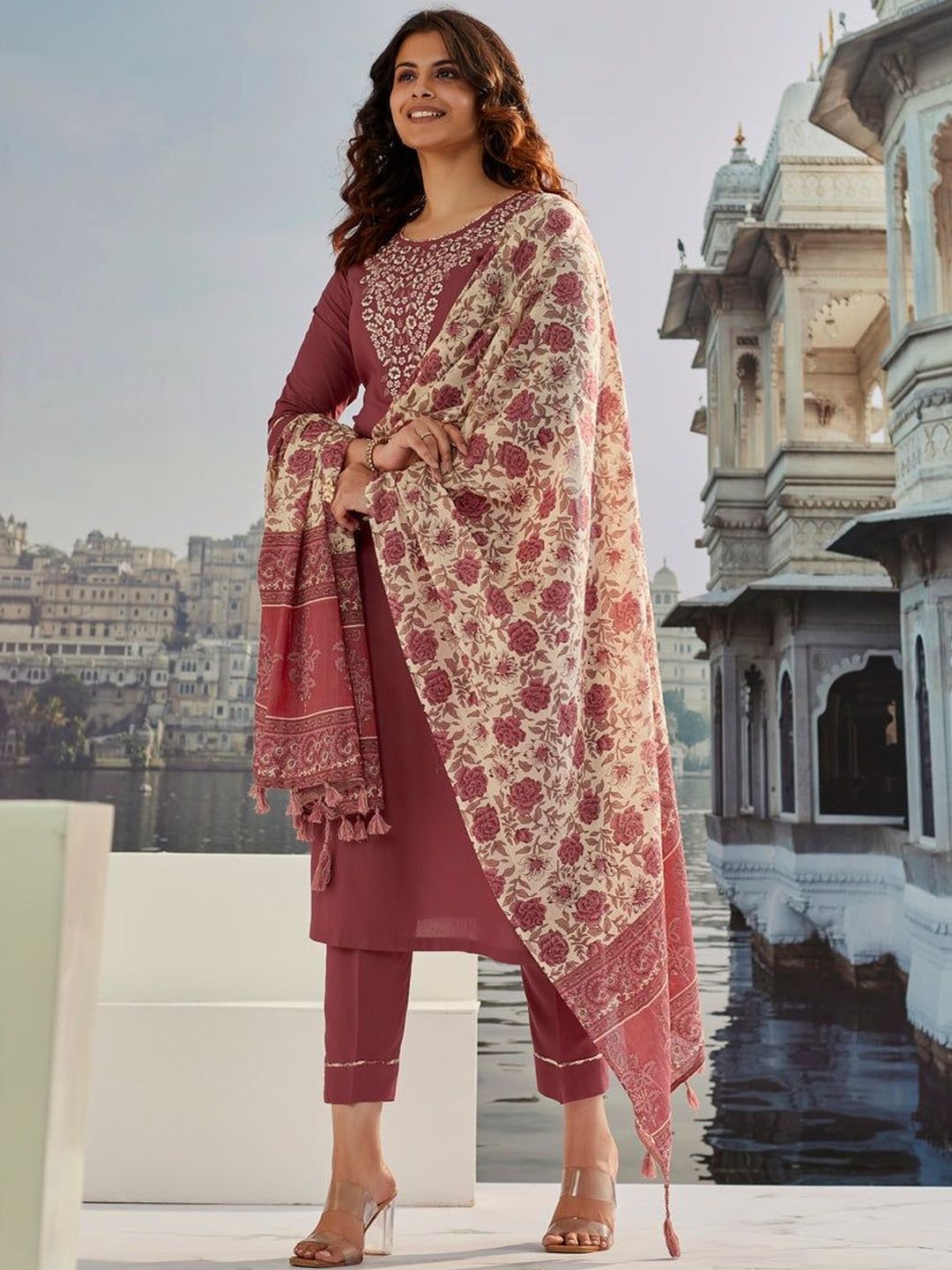 all about you Women Floral Embroidered Regular Thread Work Kurta with Trousers & With Dupatta-picture-29