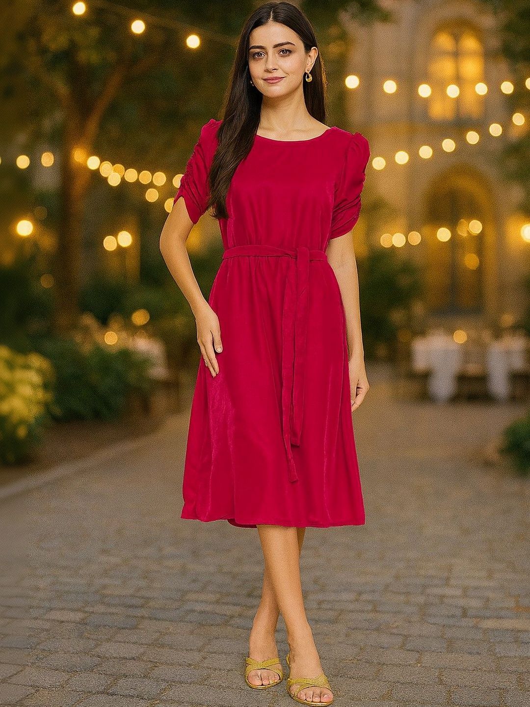 DressBerry Puff Sleeve Velvet A-Line Dress-picture-22