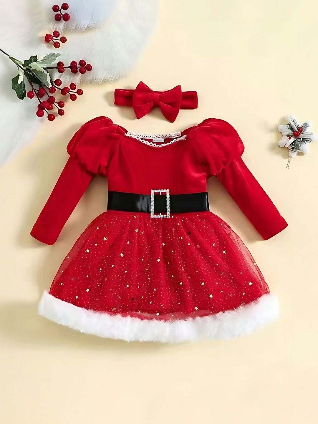 FOREVER FRIDAY Embellished Puff Sleeve A-Line Dress-picture-53