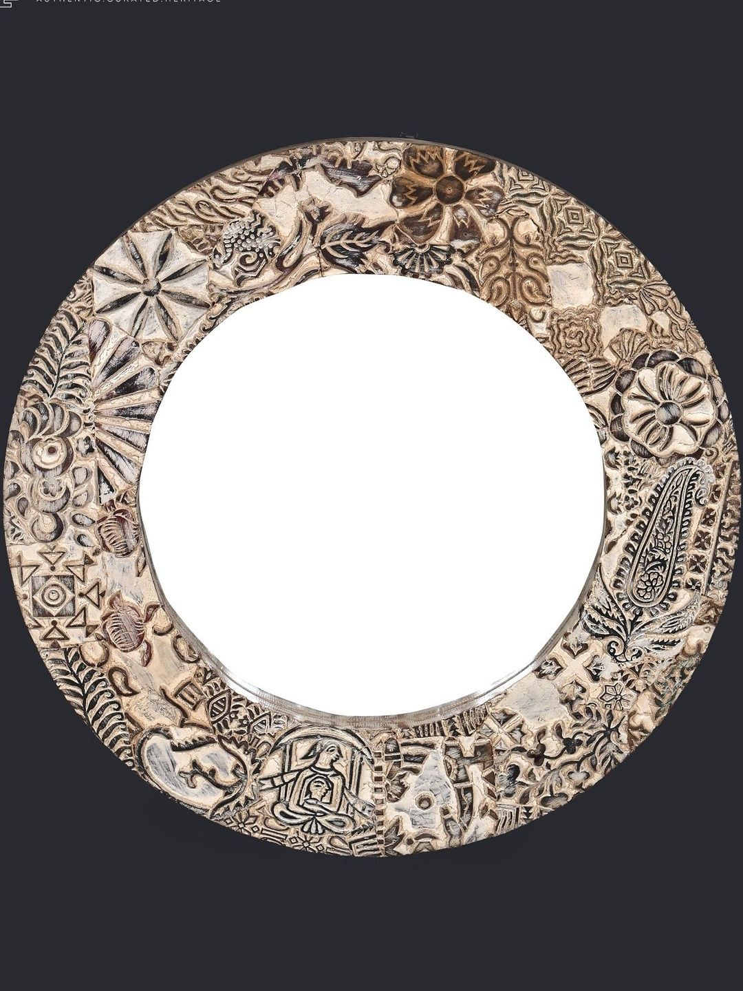 Exotic India Beige Textured Vintage Round Mirror-picture-37