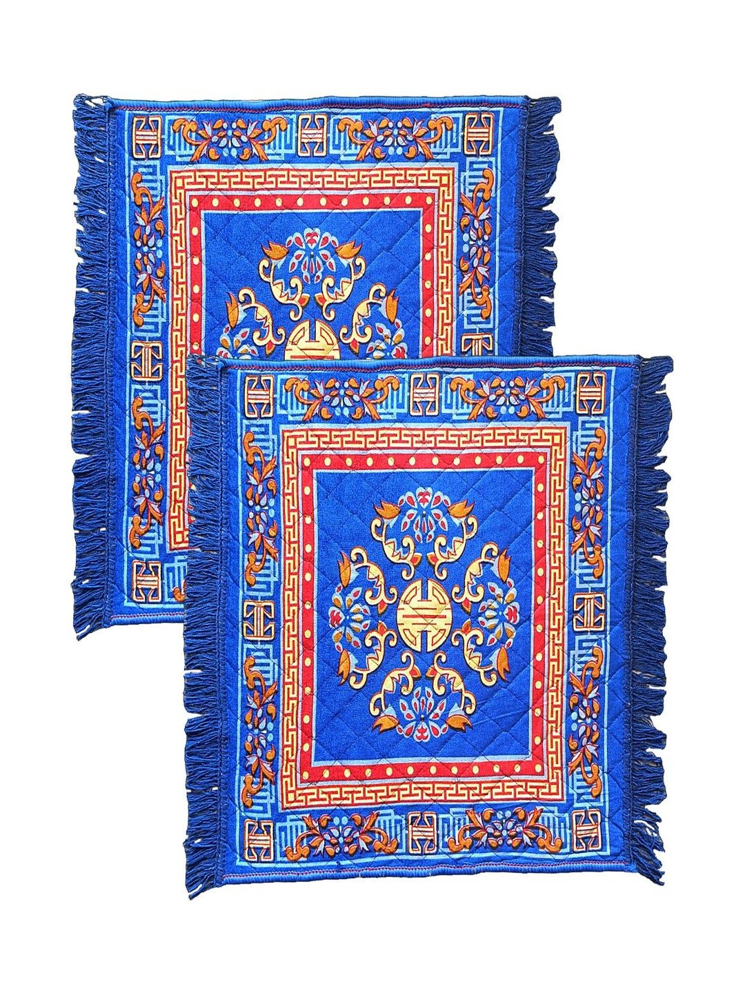 vstucart 2-Pieces Blue Printed Velvet Water Resistant Prayer Mat-image-2