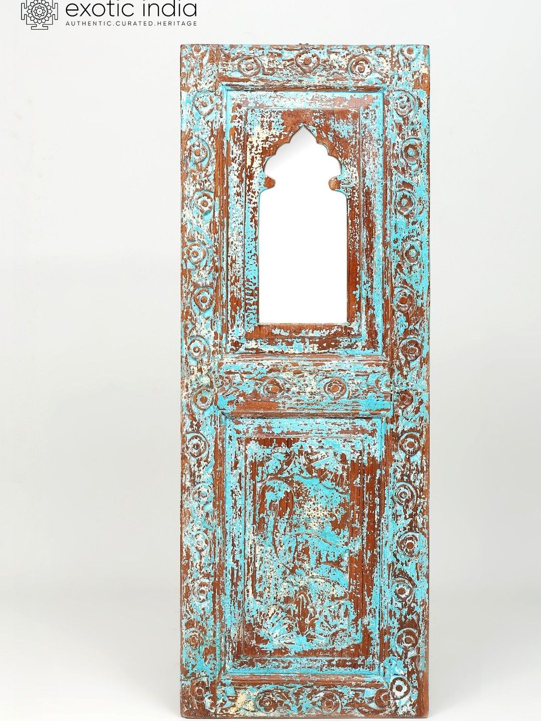 Exotic India Brown Textured Vintage Rectangular Mirror-image-25