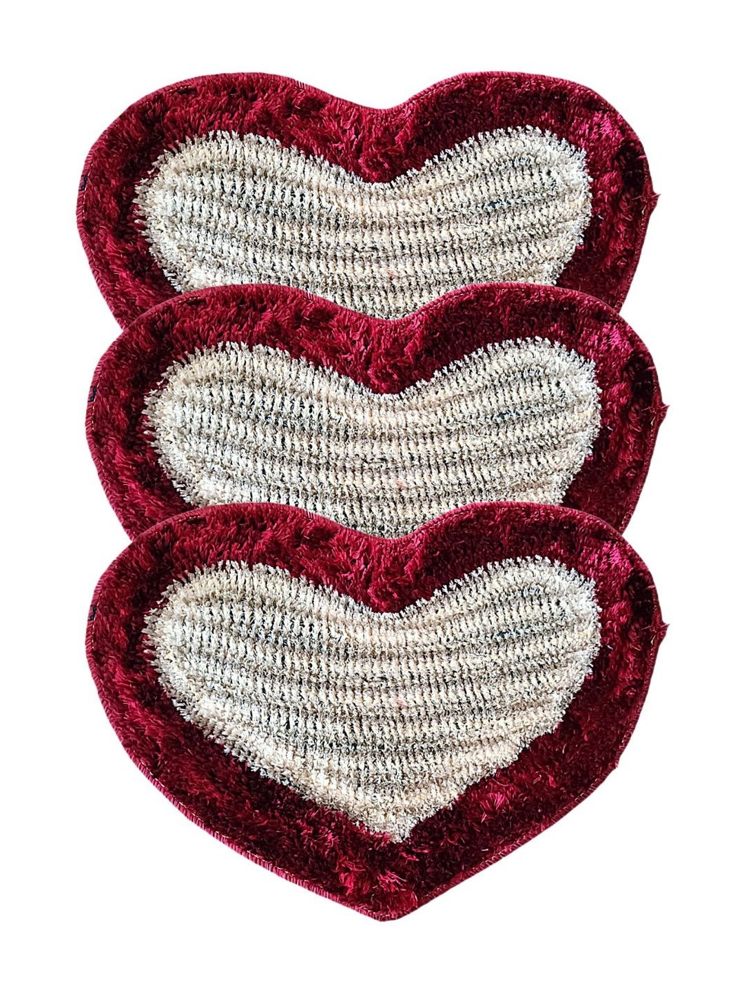vstucart Red & White 3 Pieces Heart Shape Cotton Doormats-image-30