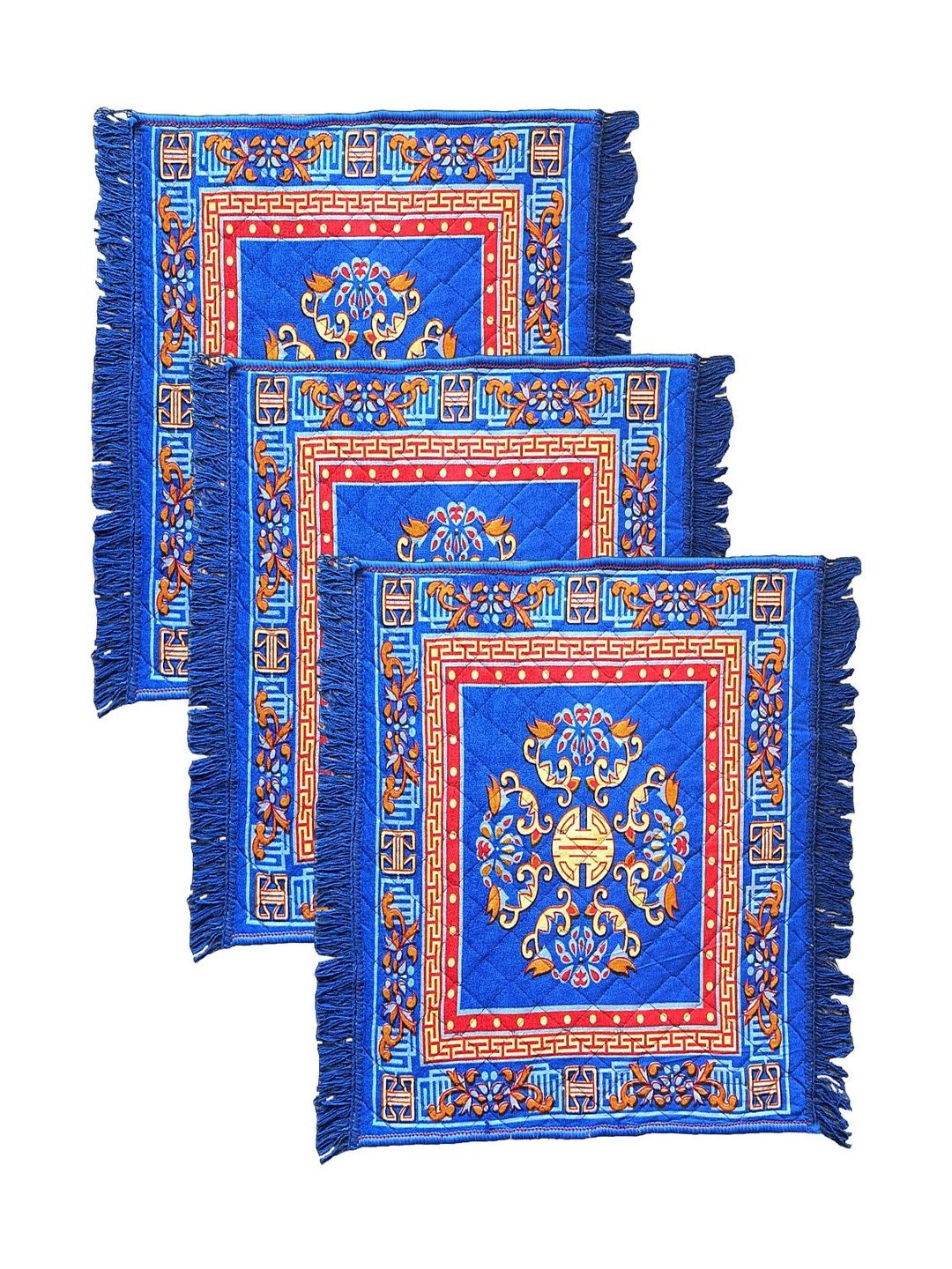 vstucart 3-Pieces Blue Printed Velvet Water Resistant Prayer Mat-image-1