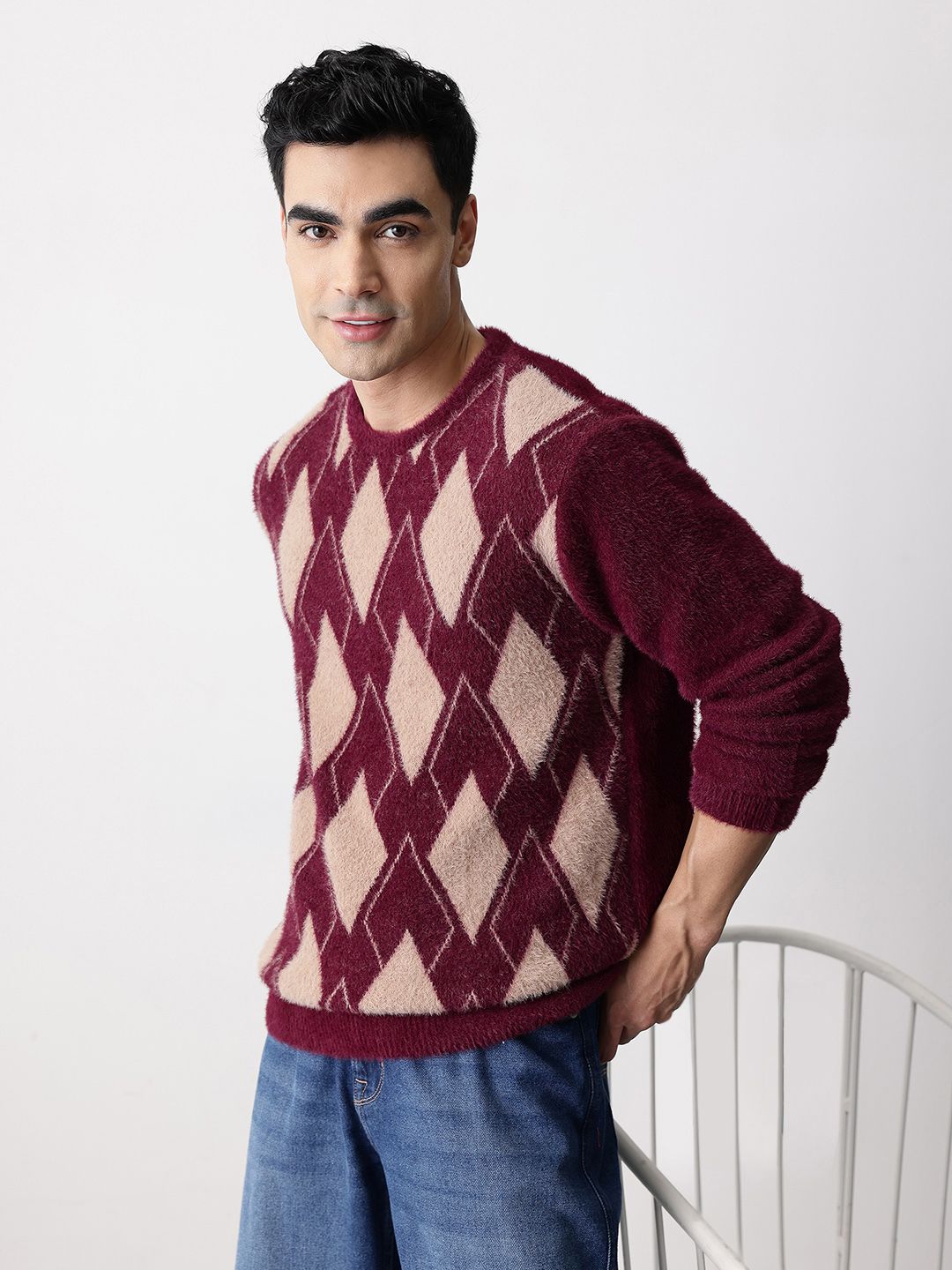 Mast & Harbour Geometric Design Fuzzy Pullover-image-12