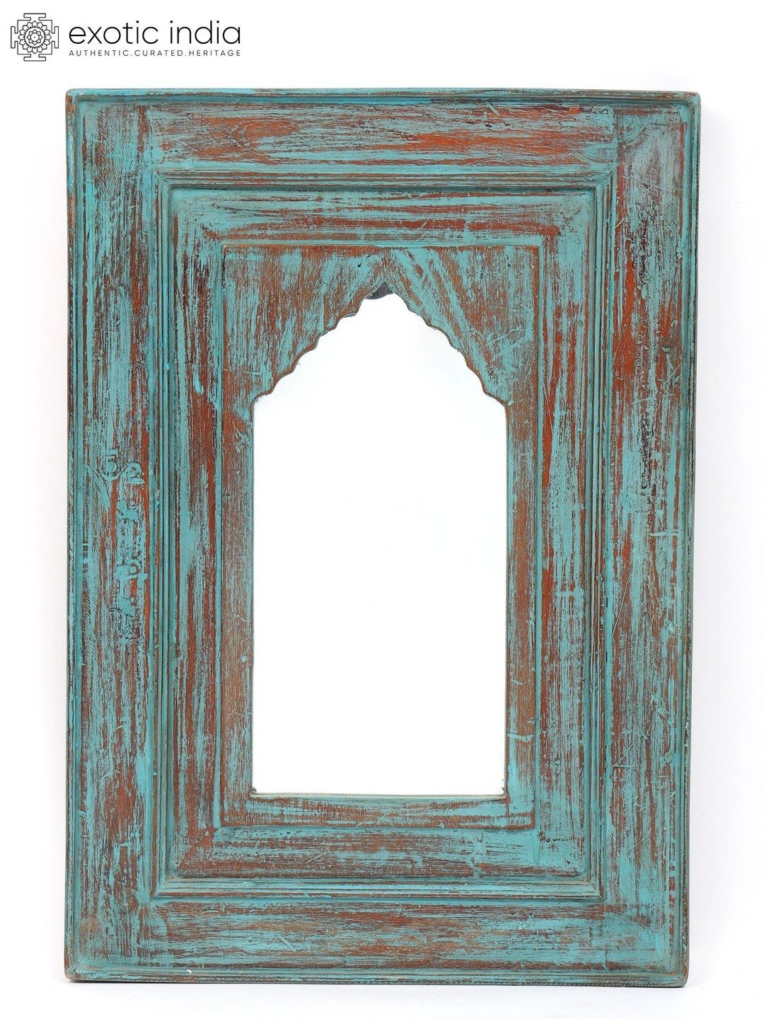 Exotic India Blue Textured Vintage Rectangular Wall Hanging Mirror-image-30