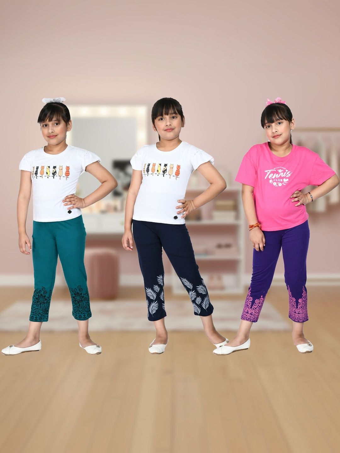 YK Girls Pack Of 3 Printed High Rise Lounge Pants-picture-45