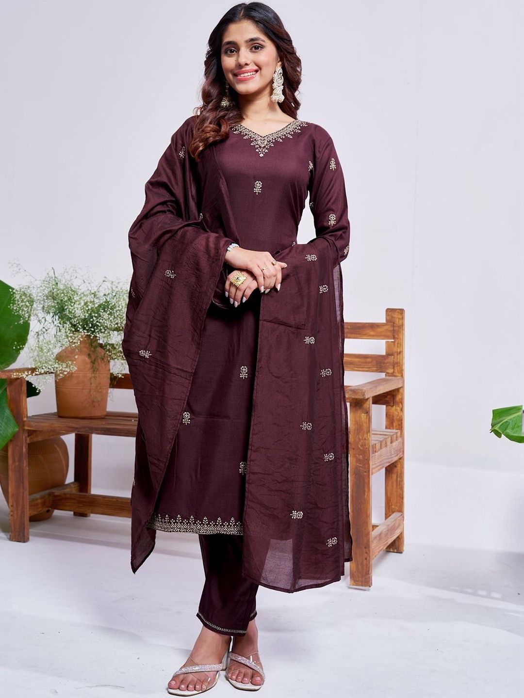C J Enterprise Women Ethnic Motifs Embroidered Regular Thread Work Kurta with Trousers & With Dupatta-picture-31