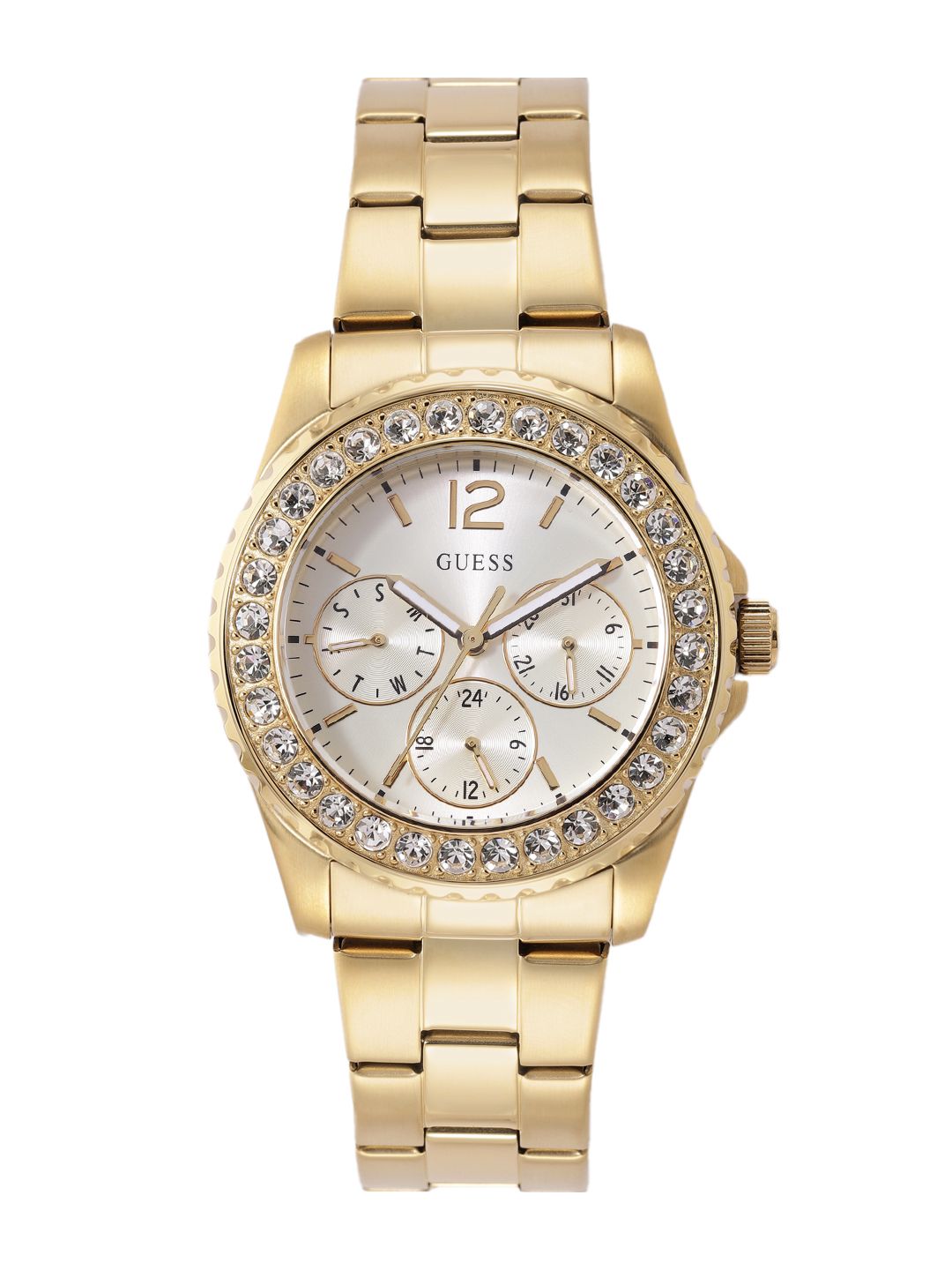 GUESS Women Embellished Dial & Bracelet Style Straps Analogue Chronograph Watch U12005L1M-image-28
