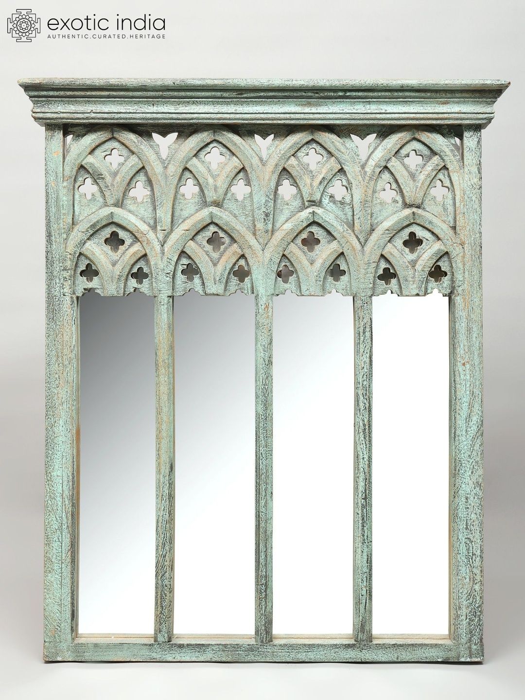 Exotic India Green Textured Vintage Rectangular Wall Hanging Mirror-picture-41
