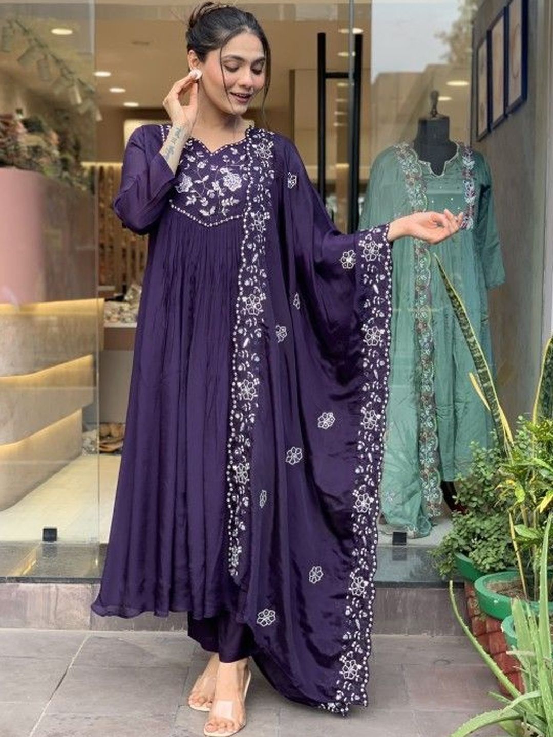 Hitarth Fashion Women Ethnic Motifs Embroidered Panelled Thread Work Kurta with Trousers & With Dupatta-picture-11