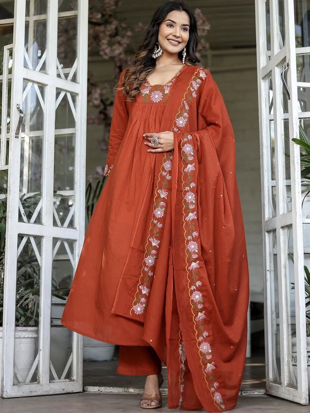 all about you Women Floral Embroidered Regular Thread Work Kurta with Trousers & With Dupatta-picture-33