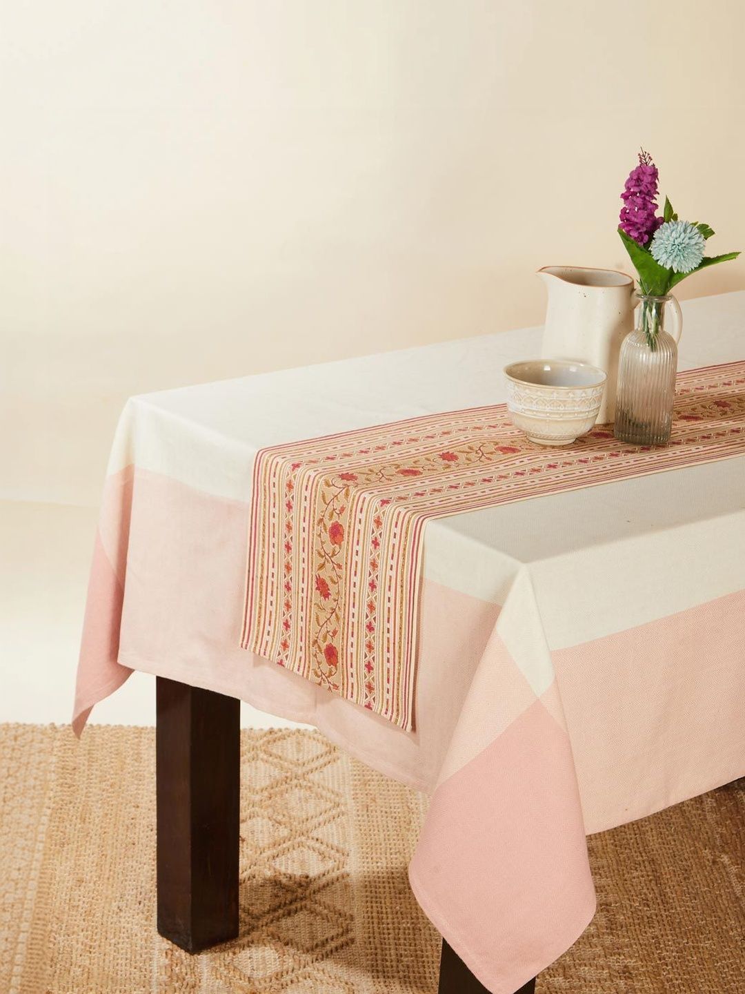 Fabindia Fuchsia & Orange-Colored Floral Printed Cotton Table Runner-picture-40