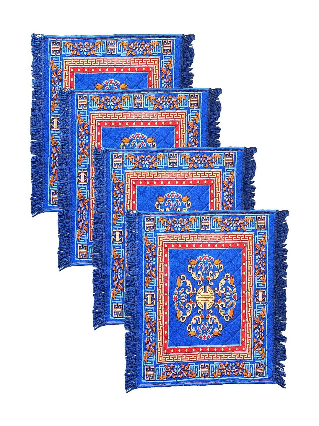 vstucart 4-Pieces Blue Printed Velvet Water Resistant Prayer Mat-picture-21