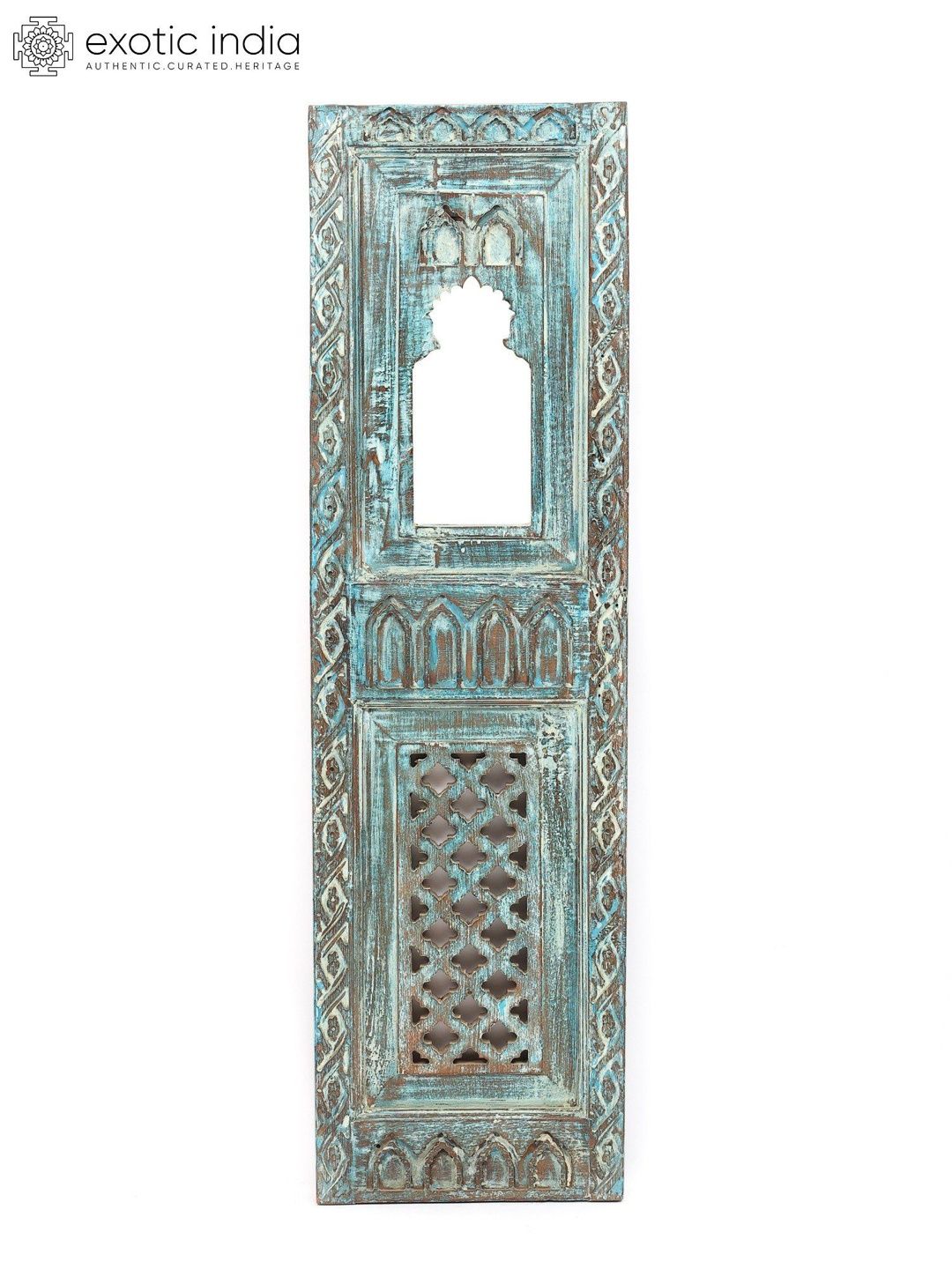 Exotic India Blue Textured Vintage Rectangular Mirror-image-28
