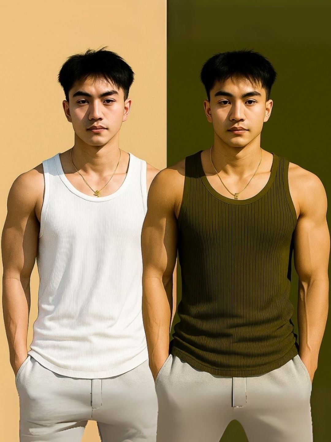 ROCKWELL Pack Of 2 Ribbed Cotton Breathable Innerwear Gym Vests-image-16